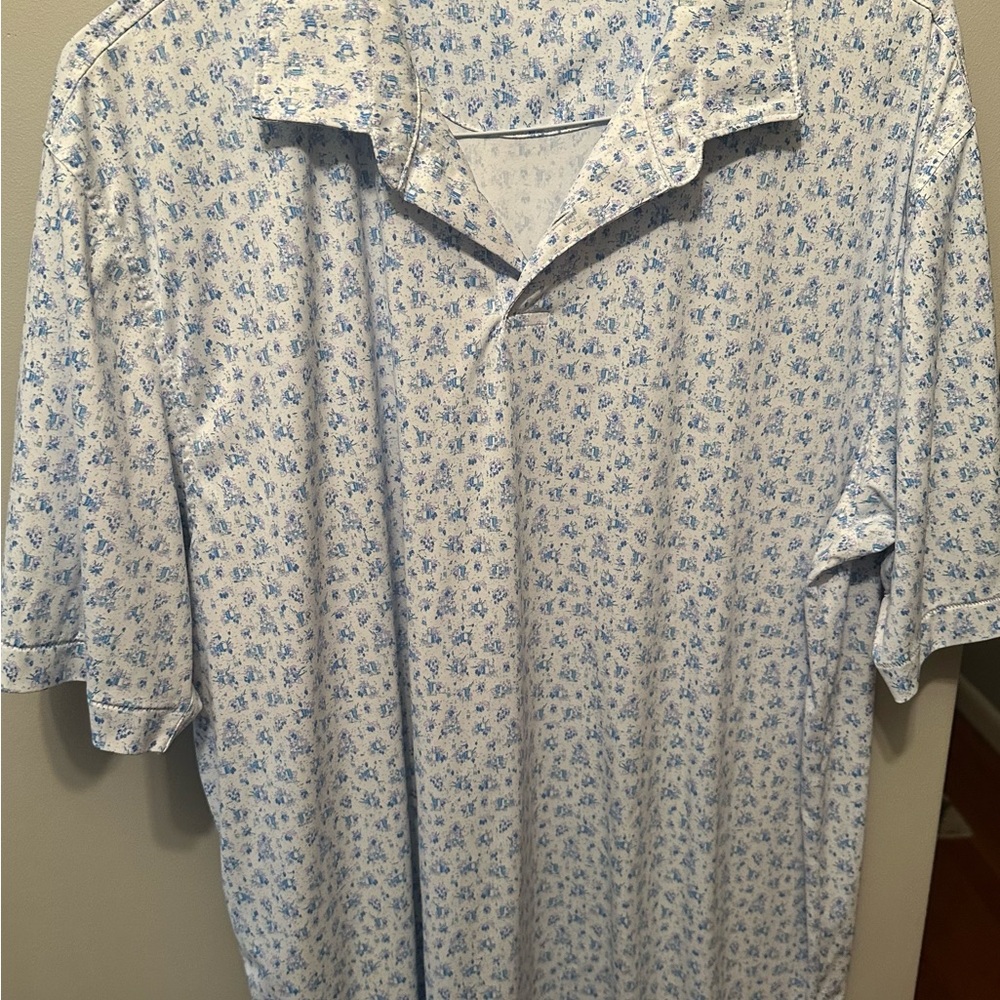 Peter Millar Blue and White Casual Button Down Shirt